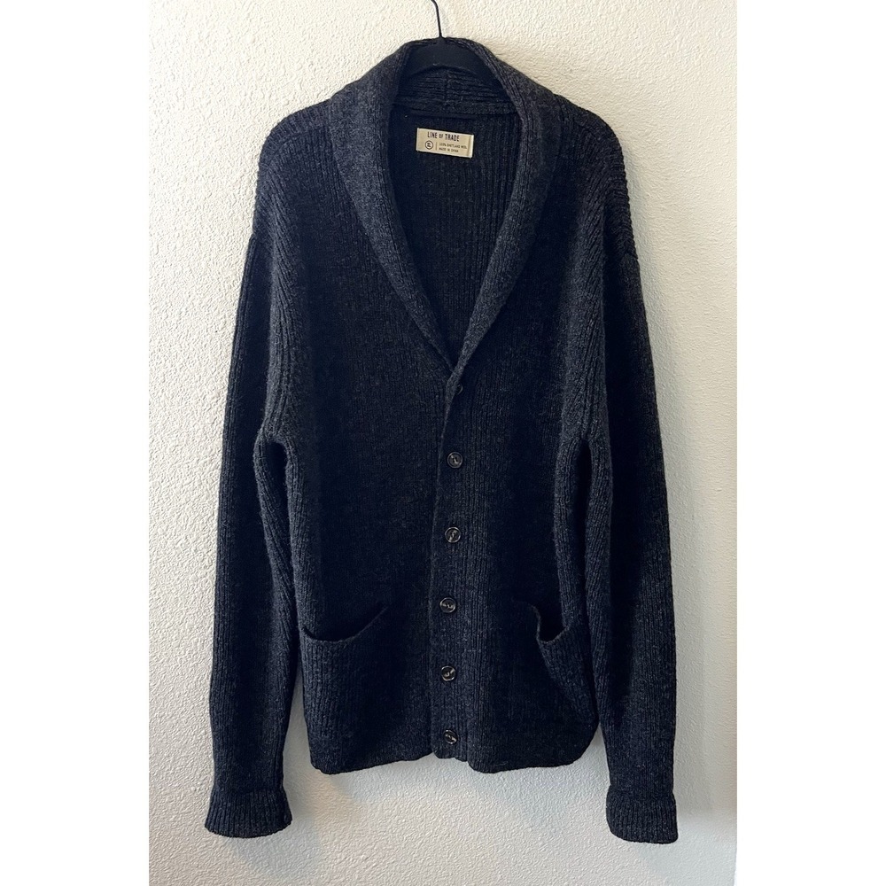 Line of Trade Cardigan Sweater Men's XL Charcoal Gray Shetland Wool Shawl Collar